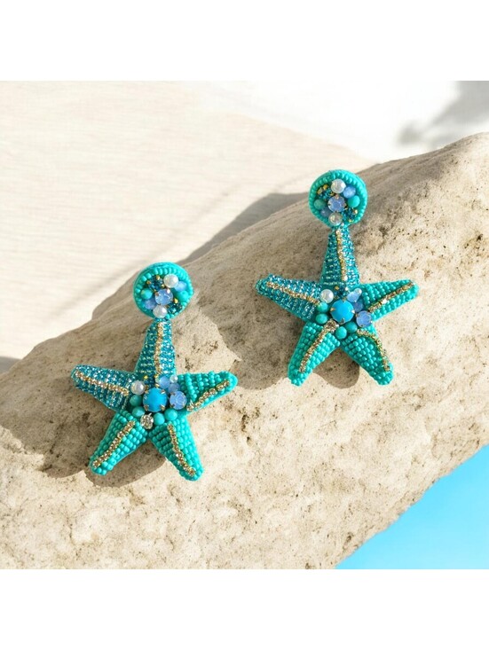 Jewelry - Starfish Turquoise Beaded Dangle Earrings Boho Ocean Beach Sea Summer Vacation